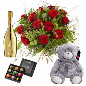 Bestel dit Cadeaupakket "Tasteful Red roses suprise" 