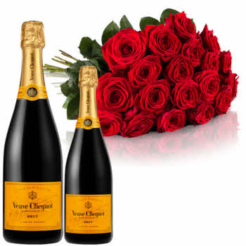 Rode Rozen & Champagne, Veuv Clicquot| Flowers.NL®